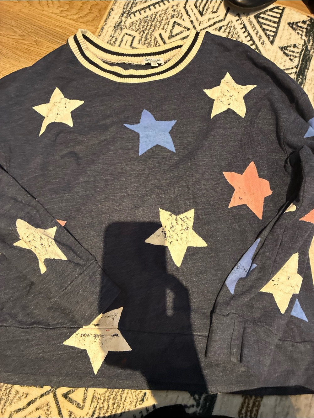 Splendid Navy Sweatshirt with Cream, Blue & Coral Stars